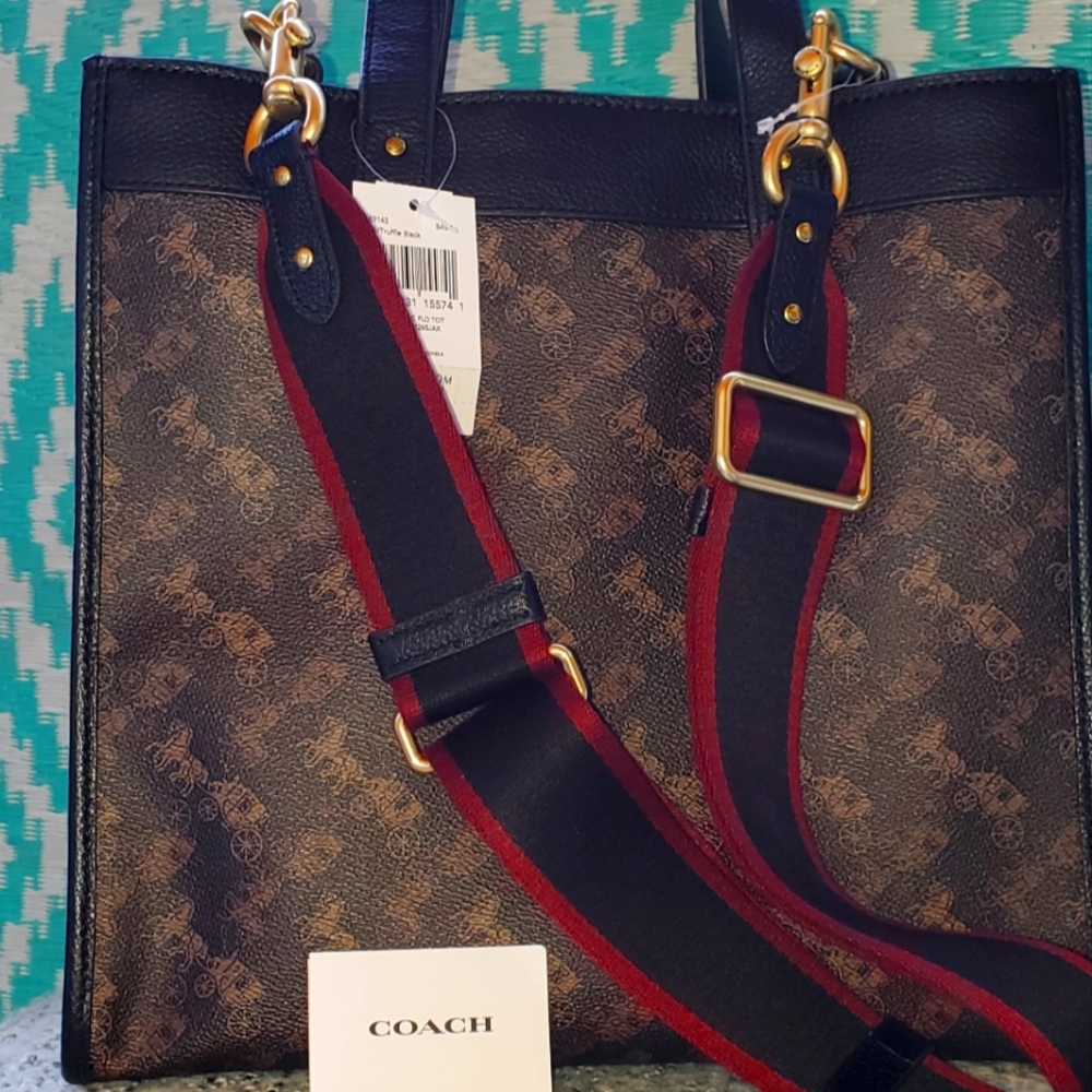 COACH TOTE- HORSE AND CARRIAGE PRINT WITH GUITAR STRAP
